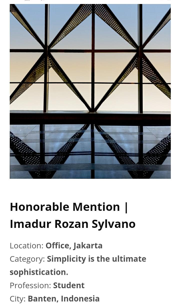 Selamat Kepada Imadur Rozan Sylvano Prodi Arsitektur sebagai Honorable Mention 2020 International RTF Photography Competition