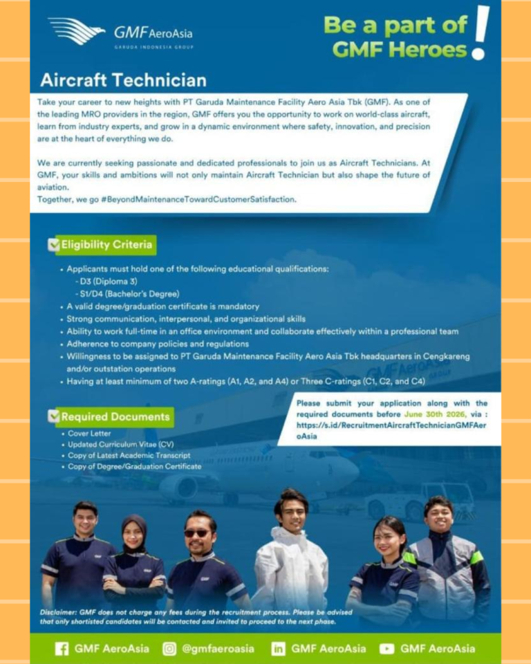Aircraft Technician – PT Garuda Maintenance Facility Aero Asia Tbk (GMF)